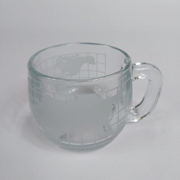Vintage Nestle Nescafe Etched Clear Glass World‎ Globe Coffee Mug Cup - Picture 1 of 4